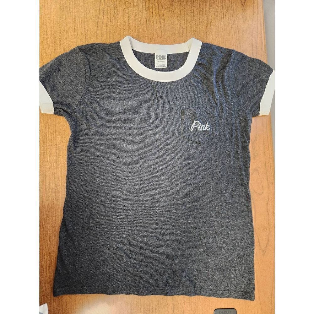 PINK SMALL grey t-shirt with pink embroidered in silver on the pocket and LOVE P